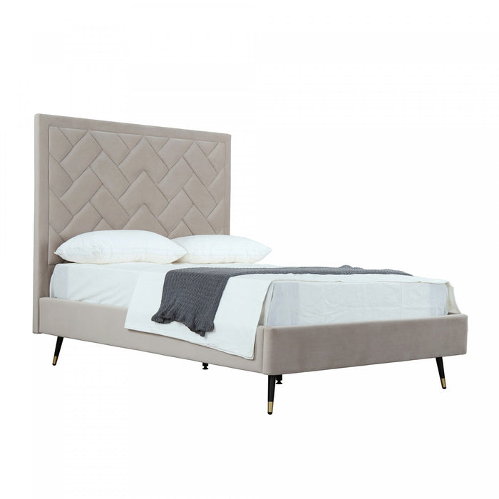 Crosby Modern Upholstered Velvet Full Bed in Greige 