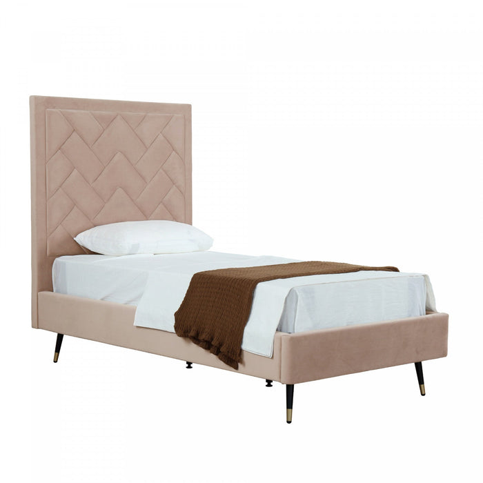 Crosby Modern Upholstered Velvet Twin Bed in Nude 