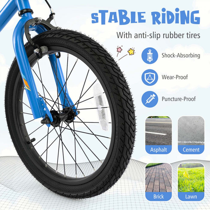 Costway 18" Led Lighted Kids Bike With Adjustable Seat Coaster Brake Training Wheels Blue