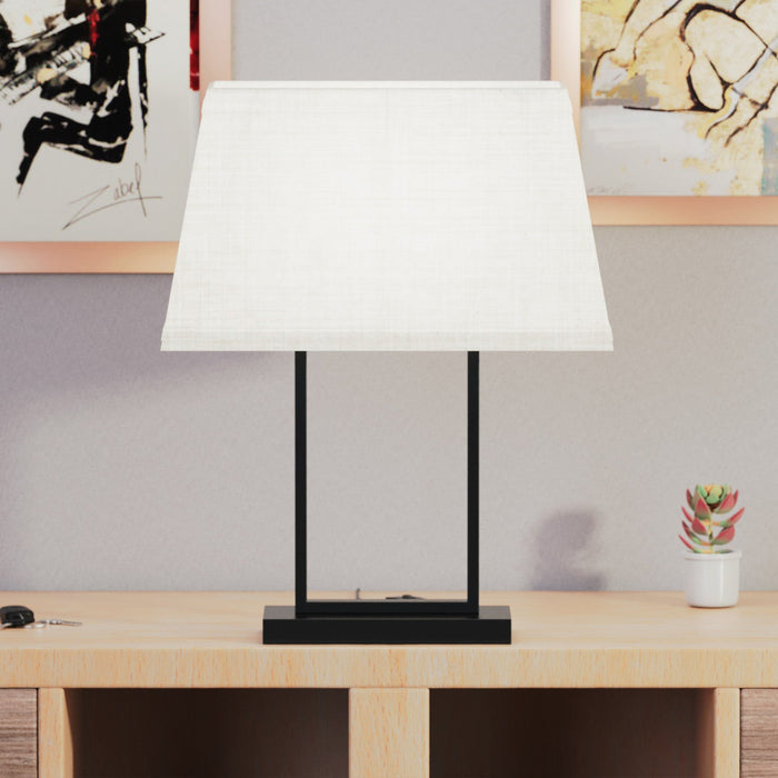 22\" Black Modern Rectangular Table Lamp with Fabric Shade 