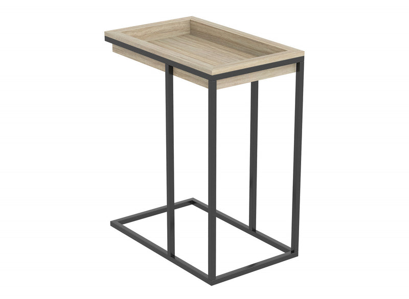 C-Shaped End Table With Sunkey Track - Brown Breech Wood With Black Metal 