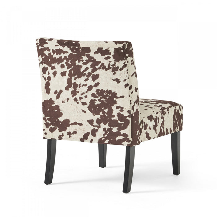 Oliver Linen-look Fabric Accent Chair Set Of 2 With Rubberwood Legs - Brown and White 