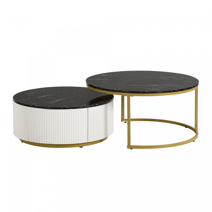 Sophia 27.6\" Modern Nesting Coffee Table With Storage Drawer - Black 