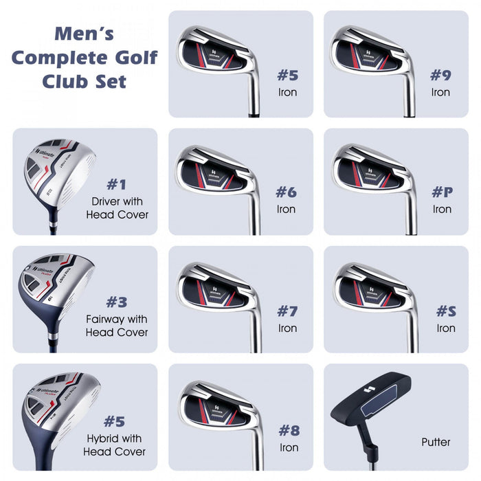 Ultimate Men's Complete Golf Club Set Golf Club Package Set Incl 460cc With Rain Hood Blue
