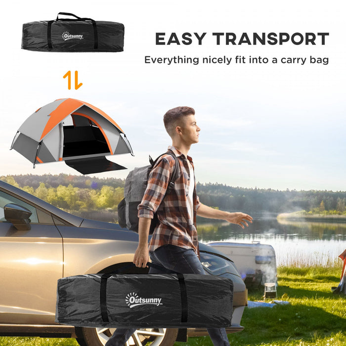 Outsunny 2 Man Camping Tent, 3000mm Waterproof Family Tent, Grey and Orange