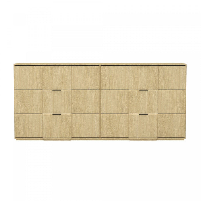 Clive Mid-Century Modern 72\" Dresser in Natural Oak and Gold (6-Drawer) 