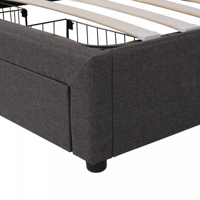Kelly Upholstered Hydraulic Storage Bed with LED Lighting Headboard and Built-in Drawers,Queen Size,Grey Queen Bed  