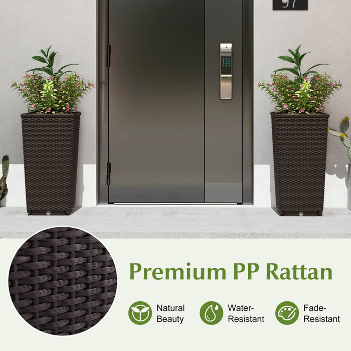 Costway 23" Tall Planters Set Of 2 Rattan Wicker Plant Pot Self-watering Tree Pot Brown