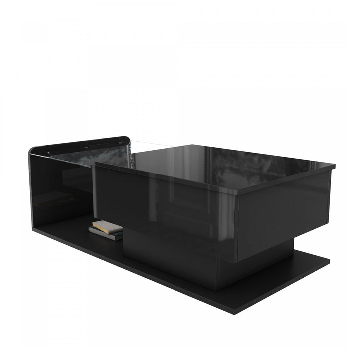 Jonson Modern Lift-top Coffee Table With Led Lighting,high-gloss Black 