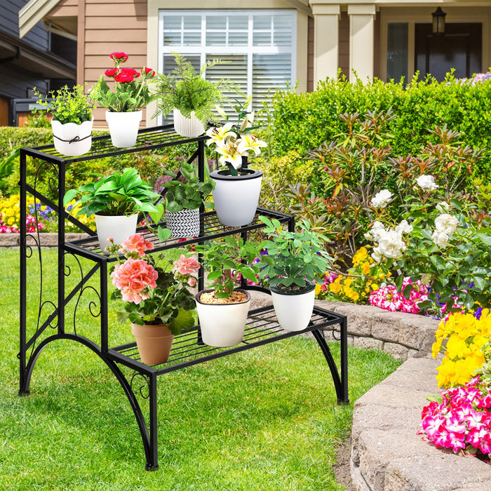 Costway Plant Rack 3-tier Metal Plant Stand Garden Shelf Stair Style Decorative