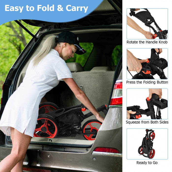 Goplus Folding 3 Wheels Golf Push Cart W/bag Scoreboard Adjustable Handle Red