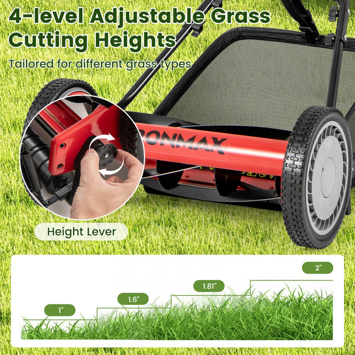 Ironmax 16" Push Lawn Mower With 5-blade 6.9 Gallon Removable Grass Catcher For Garden Red