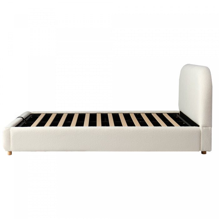 Laurel Ottoman Hydraulic Lift Storage Platform Bed with Boucle Upholstered and Hidden Under-White  