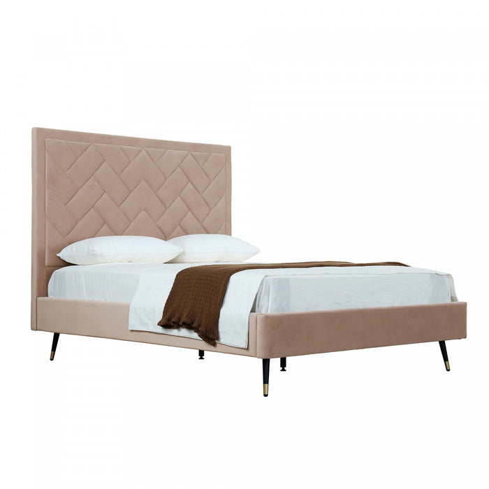 Crosby Modern Upholstered Velvet Queen Bed in Nude 