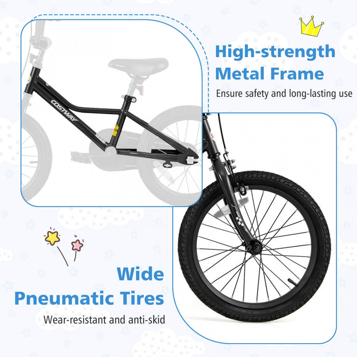 Costway 18" Kids Training Bike With Removable Training Wheels Pneumatic Tires Black