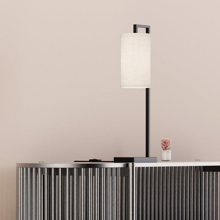 25\" Black Rectangular Frame Table Lamp with Cylinder Shade 