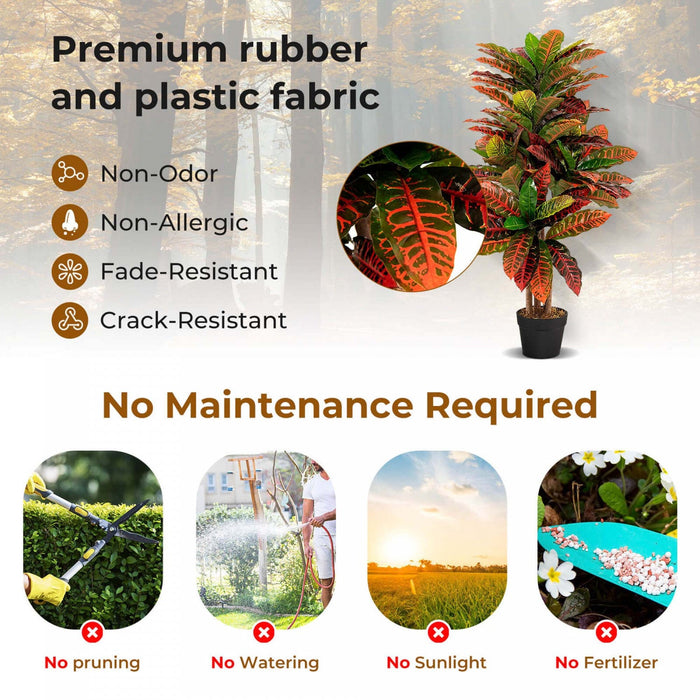 Costway Artificial Croton Plant 40" Tall Faux Fiddle Leaf Fig Tree Fake Croton Palm Tree