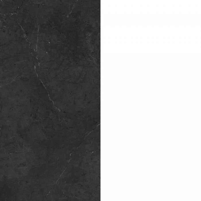 Myro Kitchen Island With Storage - Faux Black Stone And White 