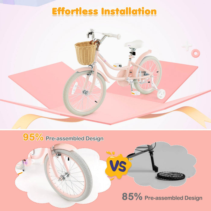 Costway 18" Kid's Bike With Training Wheels Adjustable Handlebar Seat Handbrake Pink