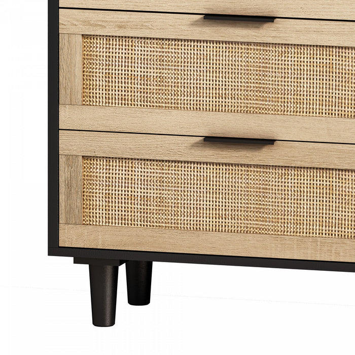 51.18\" Mila Modern 6 Drawer Rattan Storage Cabinet with Engineered Wood Frame - Black 