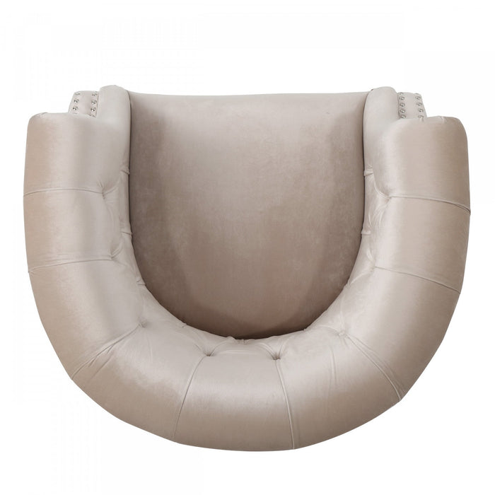 Akira Velvet Fabric Chair With Button Tufted And Nailhead Trim - Champagne 