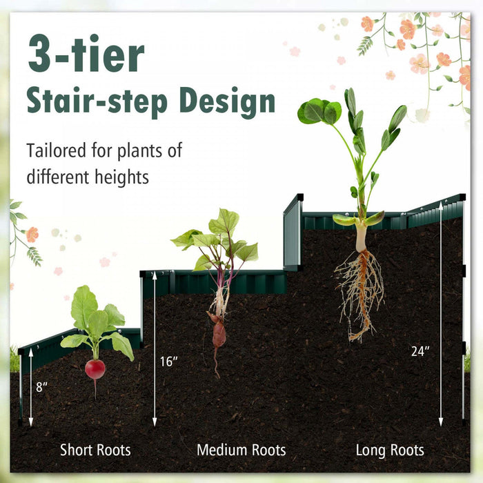 Costway 2 Pcs 3-tier Raised Garden Bed,47" X 47" X 24" Metal Outdoor Elevated Planter Box Green