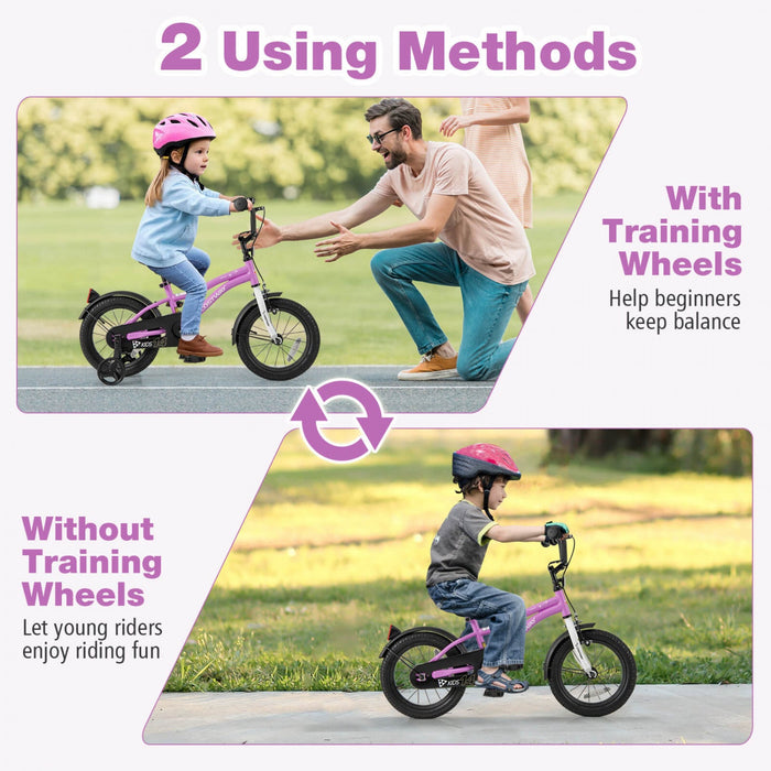 Costway 14" Kids Bike For 3-5 Years Old Boys & Girls With Adjustable Seat Handbrake Reflectors Purple
