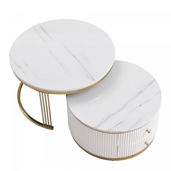 Thomas 27.6\" Modern Round Coffee Table With 2 Storage Drawers - White 