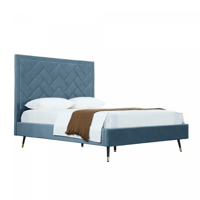 Crosby Modern Upholstered Velvet Queen Bed in Blue 