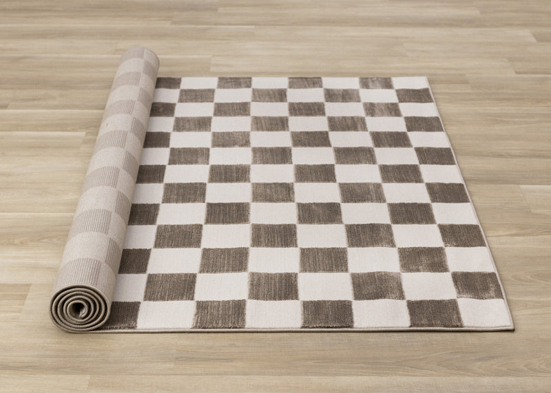 Leopold Checkered Brown White Geometric Area Rug - 2'7\" x 4'11\"