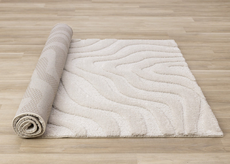 Lincoln Modern Luxurious Plush White Curves Area Rug - 5'3\" x 7'7\"