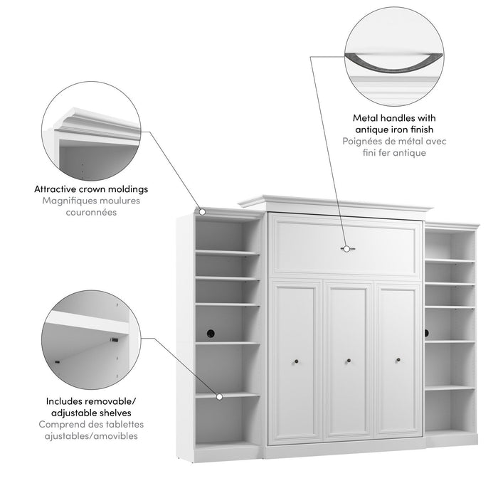 Bestar Versatile Queen Murphy Bed and Two Closet Organizers (115 W) - White