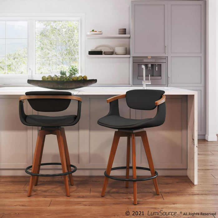 LumiSource Oracle Faux Leather Mid-Century Modern Counter-Height Stool - Walnut/Black