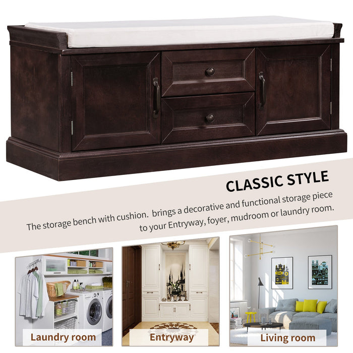 Boyce Solid Wood Storage Bench With 4-door Shoe Cabinet With Cushion -Espresso 