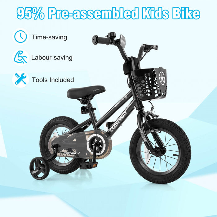 Costway 14" Kid's Bike With Training Wheels Adjustable Handlebar & Seat Handbrake Black