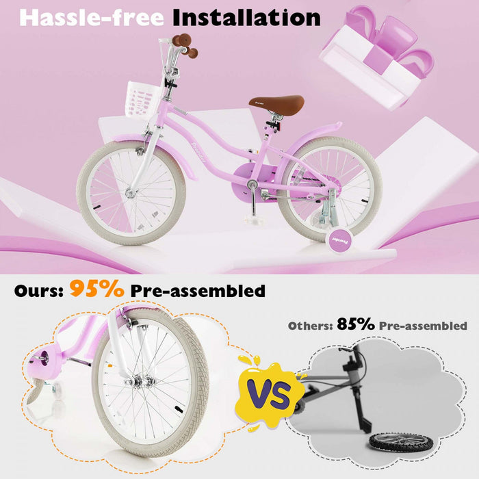 Costway 18" Kids Bike Toddler Bicycle Withtraining Wheel Kickstand For 4-8 Years Purple