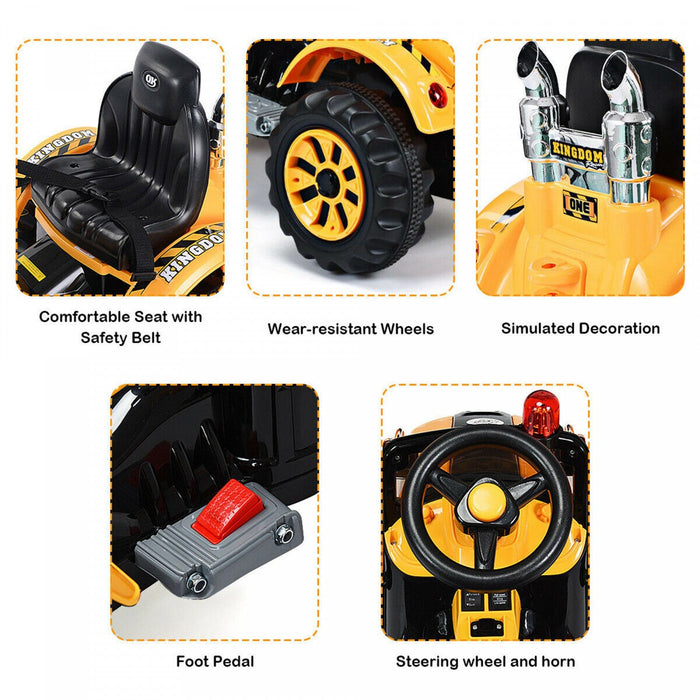 Costway 12v Battery Powered Kids Ride On Excavator Truck With Front Loader Digger Yellow