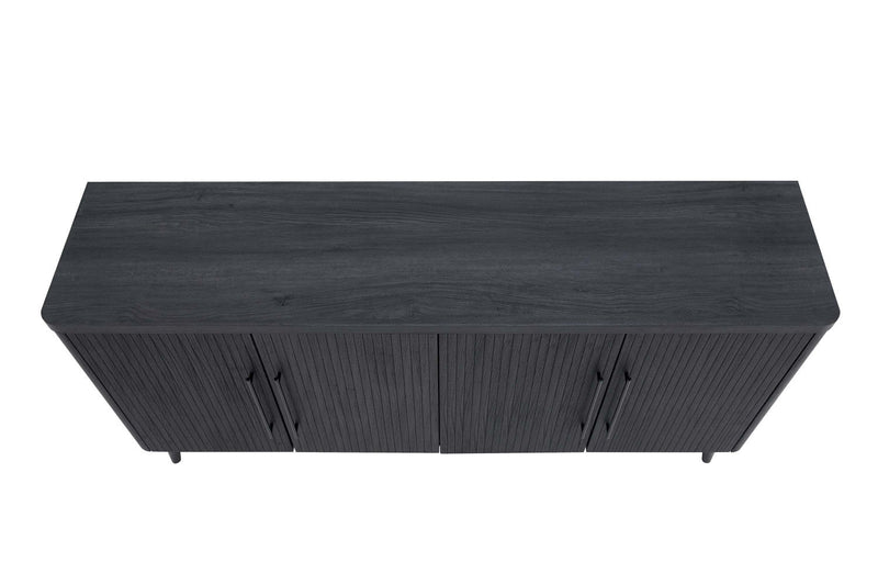 Jodie Mid-Century Modern 65\" Fluted Sideboard in Charcoal Gray Buffet 