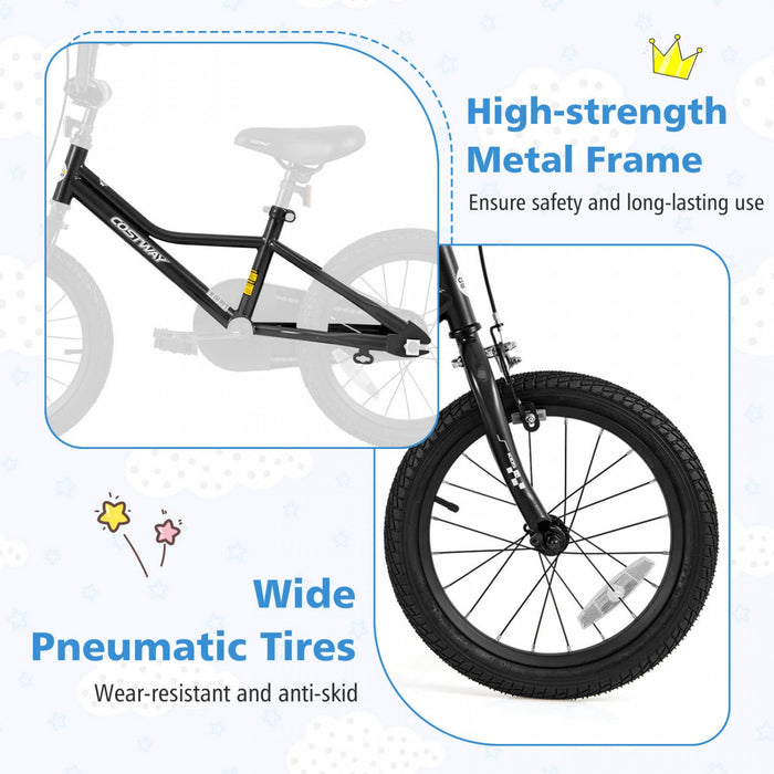 Costway 16" Kids Training Bike With Removable Training Wheels Pneumatic Tires Black