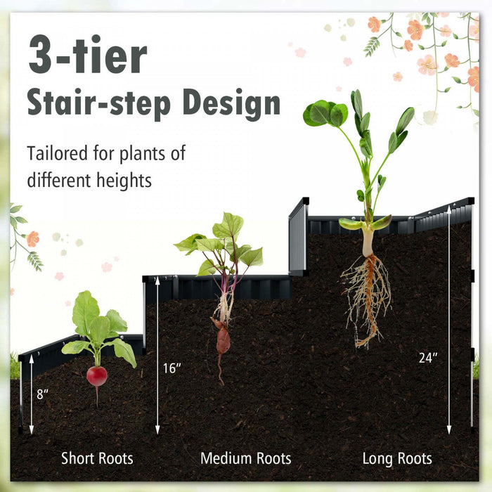 Costway 2 Pcs 3-tier Raised Garden Bed,47" X 47" X 24" Metal Outdoor Elevated Planter Box Black