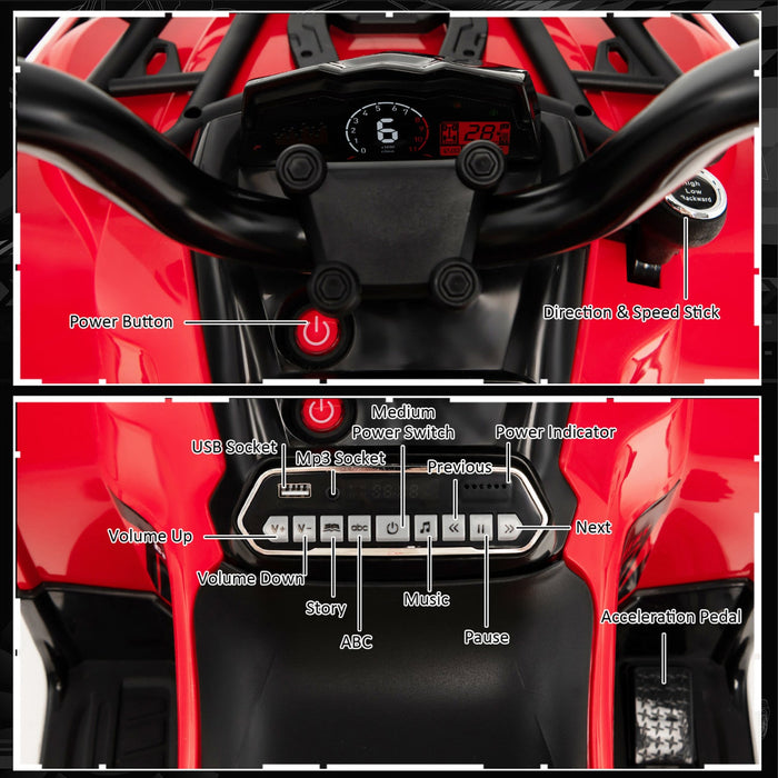 Costway 12v Kids Ride On Atv Electric 4-wheeler Quad 2 Speeds W/ Mp3 & Headlights Red