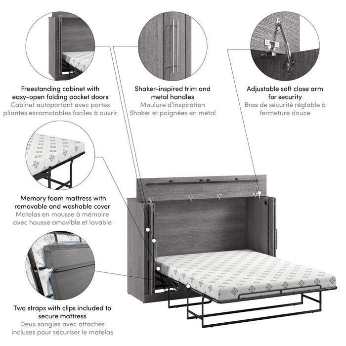 Bestar Pur 69 W Full Cabinet Bed with Mattress - Bark Grey