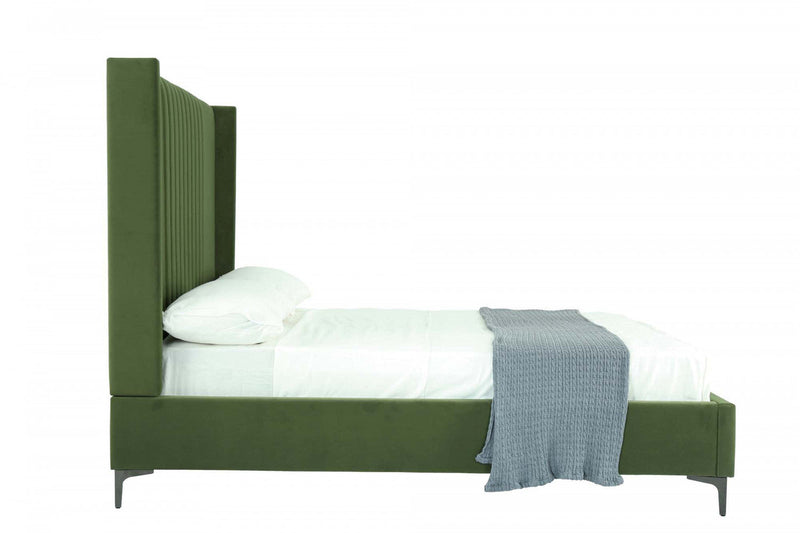 Promenade Mid-Century Modern Upholstered Velvet Full Bed in Moss Green 