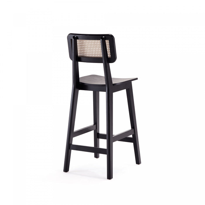 Versailles Industry Chic Cane Back Wood Counter Stool in Black and Natural - Set of 3 