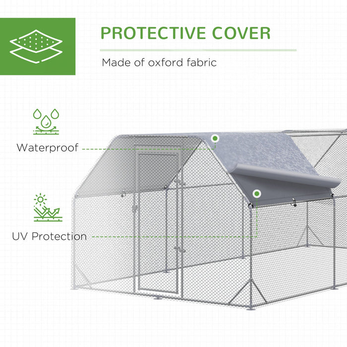 Pawhut Metal Chicken Coop For 15-18 Chickens, Walk In Chicken Run Outdoor With Cover For Backyard Fa