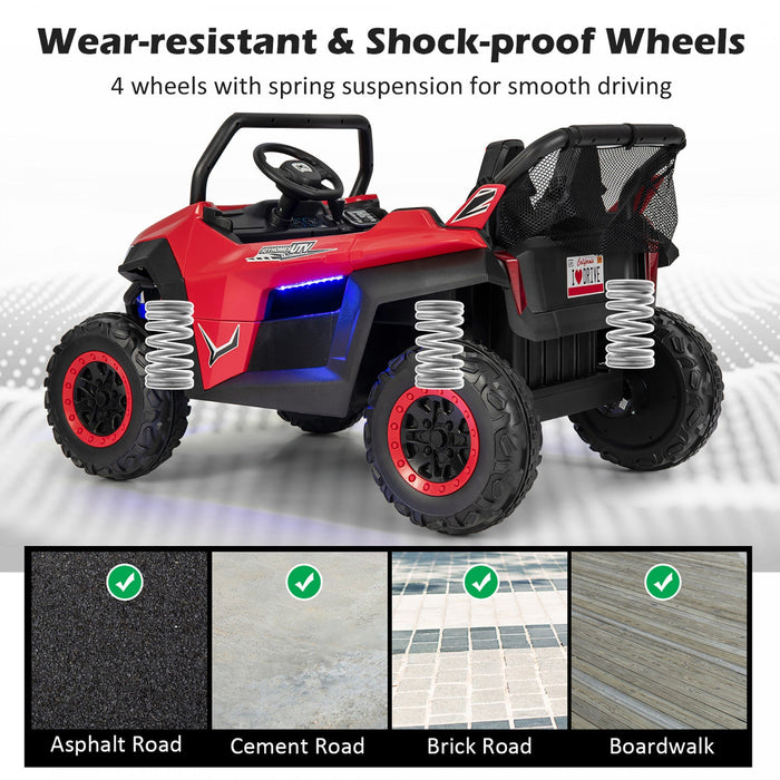 Costway 12v 2-seater Kids Ride On UTV RC Electric Vehicle Suspension W/ Lights & Music
