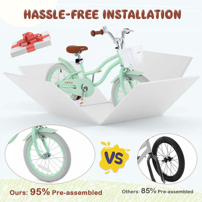 Prorider 16" Kids Bike Toddler Adjustable Bicycle With Training Wheel For 4-7 Years Old Girl Green