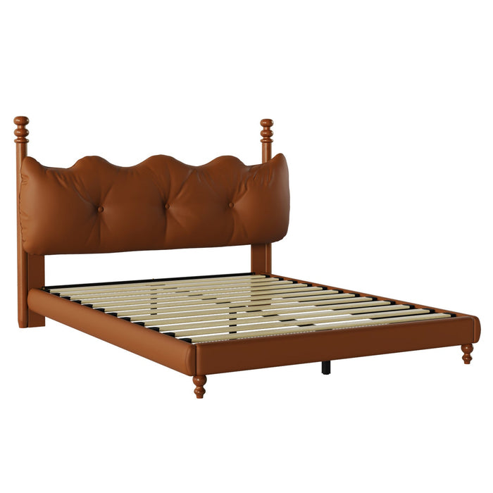 Emma Faux Leather Platform Bed Frame with Headboard,Queen Size,Brown Queen Bed  