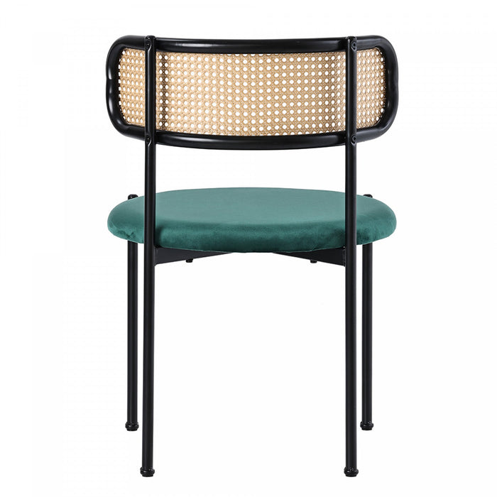 Mason Rattan Dining Chairs with Metal Legs and Velvet Cushion Set of 4,Green  