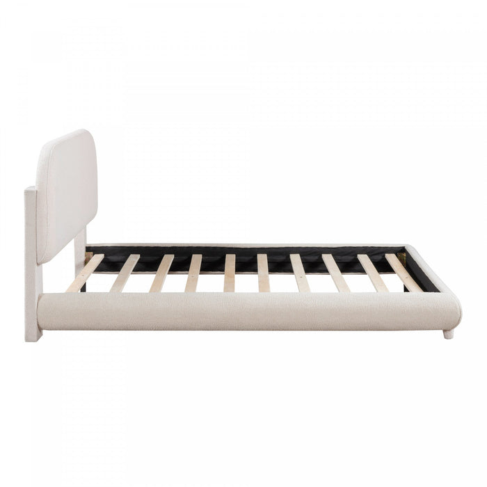 Sophie Teddy Fleece Upholstered Platform Bed with Soft Fabric and Sturdy Frame,Queen Size,Beige Queen Bed  